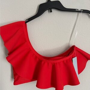 NWT ANTONIO MELANI One-strap top with ruffle detail Sz M color -RED